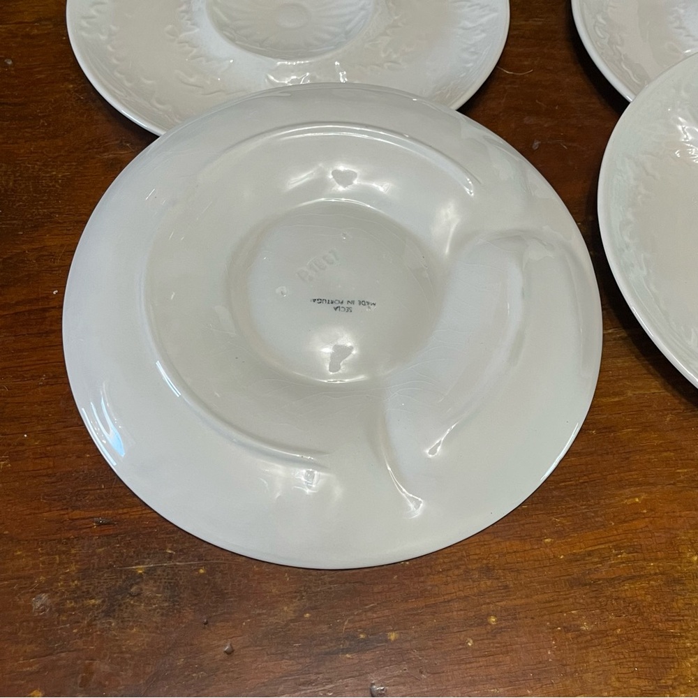 Vintage Set 4 SECLA Portugal Artichoke Embossed  Glazed  Divided Plates 9.5” - Picture 5 of 7